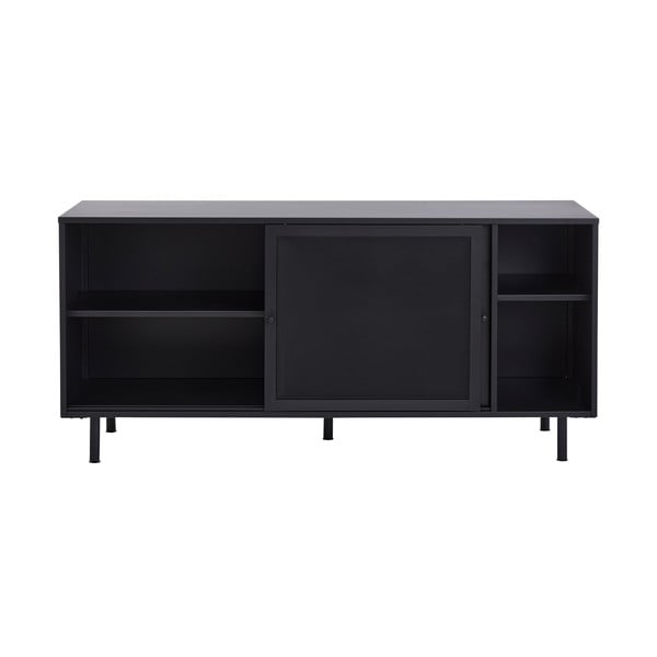 Iš metalo šoninė spintelė juodos spalvos su stumdomomis durimis 160x75x46 cm Veep – Unique Furniture-image-2