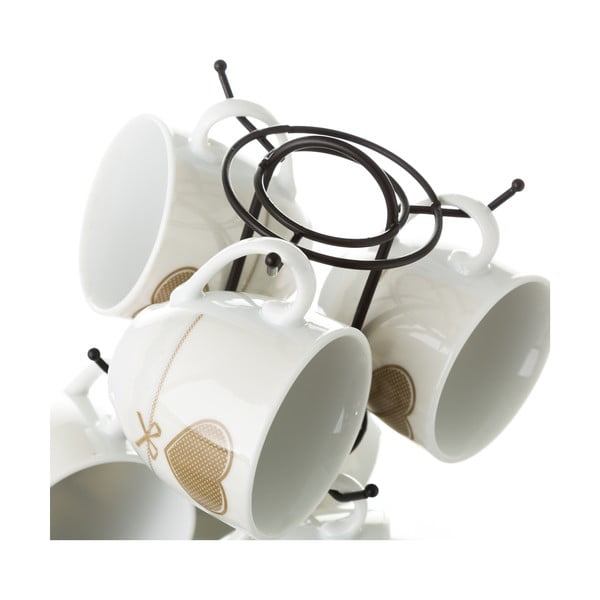 6 puodelių ir lėkščių rinkinys ant metalinio stovo "Unimasa Heart-image-3