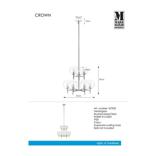 Pakabinamas šviestuvas Markslöjd Crown Pendant L Clear 9L-image-1