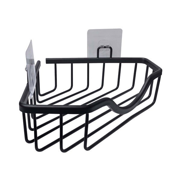 Su montavimu be gręžimo/kampinė matinės juodos spalvos iš aliuminio vonios lentyna Filaire Aluminium – douceur d'intérieur-image-1