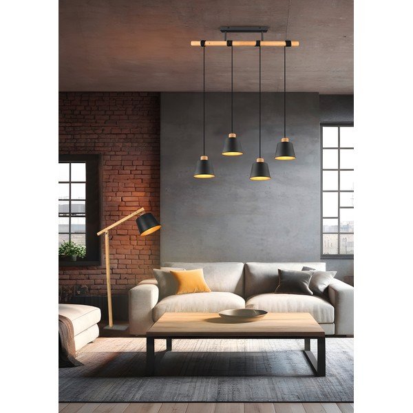 Kabantis šviestuvas juodos spalvos/natūralios spalvos ø 18 cm su metaliniu gaubtu Harris – Trio-image-3