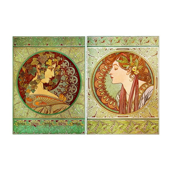2 paveikslų rinkinys "Gebenė ir lauras", Alfonsas Mucha, 40x55 cm