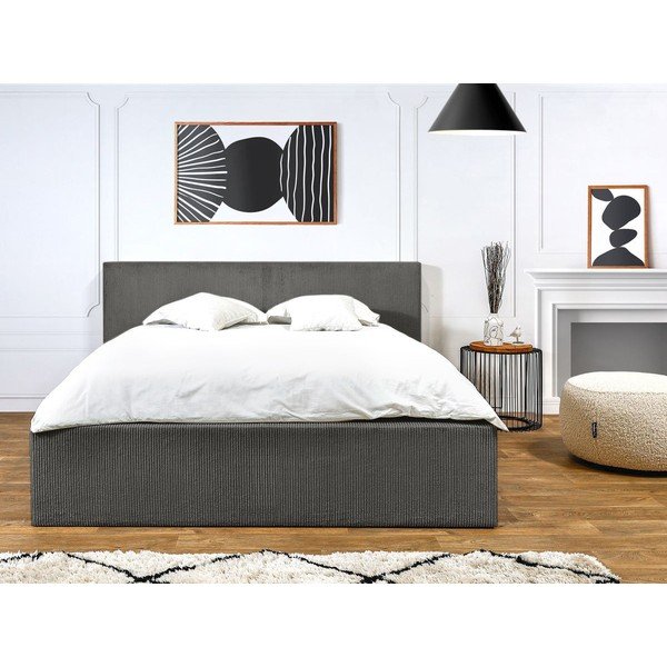 Dvigulė lova tamsiai pilkos spalvos audiniu dengta su sandėliavimo vieta su lovos grotelėmis 160x200 cm Nihad – Bobochic Paris-image-2