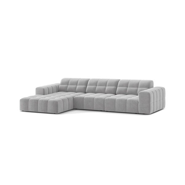 Šviesiai pilkos spalvos kampinė sofa iš velveto (su kairiuoju kampu/su gultu) Chicago – Cosmopolitan Design-image-1