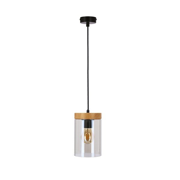 Kabantis šviestuvas juodos spalvos/natūralios spalvos ø 12 cm su stiklo gaubtu Wels – Candellux Lighting