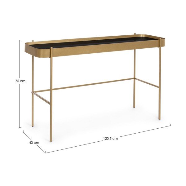 Auksinės spalvos konsolinis staliukas su stikliniu stalviršiu 43x120,5 cm Rashida – Bizzotto-image-4