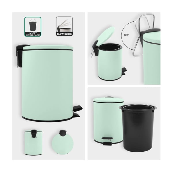 Mėtų spalvos iš plieno šiukšliadėžė su pedalu 3 l   Adelar – Spirella-image-2