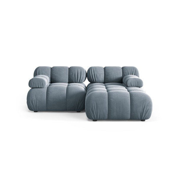 Pilkos spalvos modulinė kampinė sofa iš velveto (su dešiniuoju kampu/su gultu) – Micadoni 