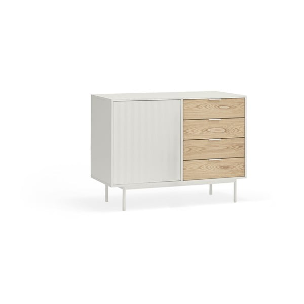 Žema šoninė spintelė baltos spalvos/natūralios spalvos iš ąžuolo 108x80 cm Sierra – Teulat-image-2