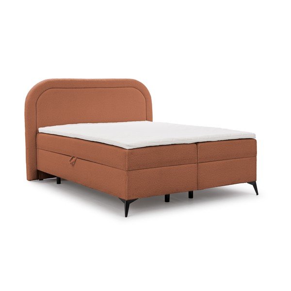 Oranžinės spalvos spyruoklinė lova su sandėliavimo vieta 180x200 cm Ornes – Ropez