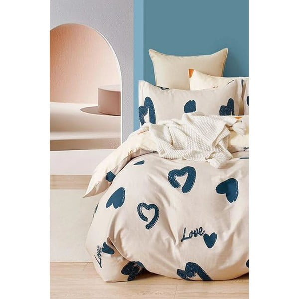 Iš ranforce medvilnės dvigulė/itin ilga patalynė smėlio spalvos su paklode/4 dalių 200x220 cm Amore – Mila Home-image-1