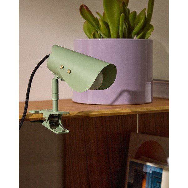 Žalios spalvos iš metalo stalinis šviestuvas su segtuku (aukštis 16 cm) Jula – Kave Home-image-1