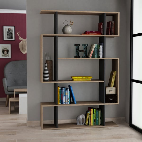 Knygų spinta  antracito spalvos/natūralios spalvos iš ąžuolo 108,5x161 cm Mito – Homitis-image-1