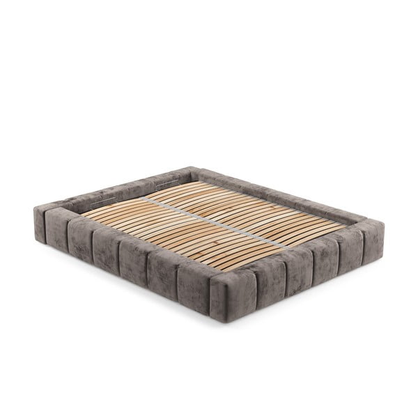 Dvigulė lova rudos spalvos audiniu dengta su sandėliavimo vieta su lovos grotelėmis 160x200 cm Aruba L – Maison de Rêve-image-3