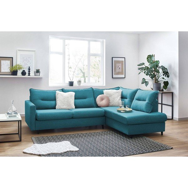 Turkio spalvos mėlyna kampinė sofa-lova Bobochic Paris Sinki L, dešinysis kampas-image-2