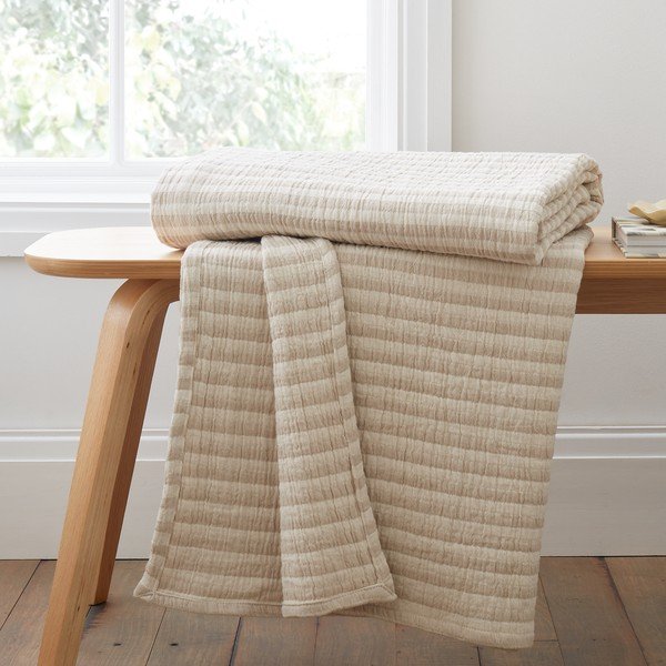 Natūralios spalvos iš medvilnės antklodė ir pledas 150x200 cm Cotton Muslin Stripe – Bianca-image-1