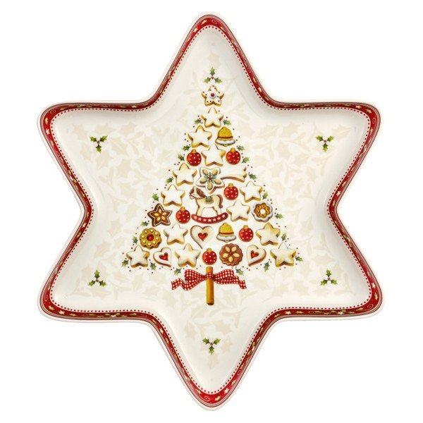 Raudonai baltas porcelianinis indas su kalėdinės žvaigždės motyvu Villeroy & Boch Gingerbread Village, 37,2 x 32,5 cm-image-2