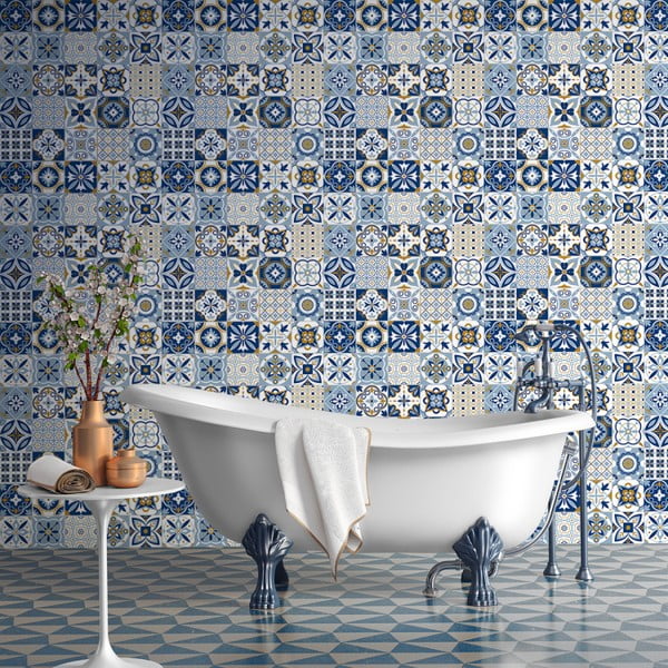 60 sieninių lipdukų rinkinys Ambiance Azulejos Nelia, 10 x 10 cm