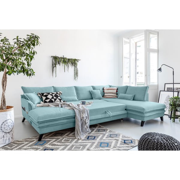 Šviesiai mėlyna U formos sofa-lova Miuform Charming Charlie, dešinysis kampas-image-3
