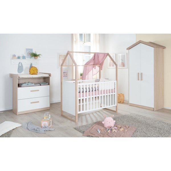 Su vystymo stalu vaikiška šoninė spintelė baltos spalvos/natūralios spalvos iš ąžuolo 88x98x75 cm Cabane – Roba-image-1