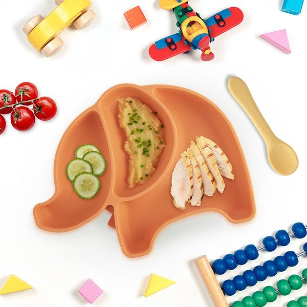 Oranžinės spalvos iš silikonas vaikiška lėkštė 18x23 cm Elephant – Orion-image-1