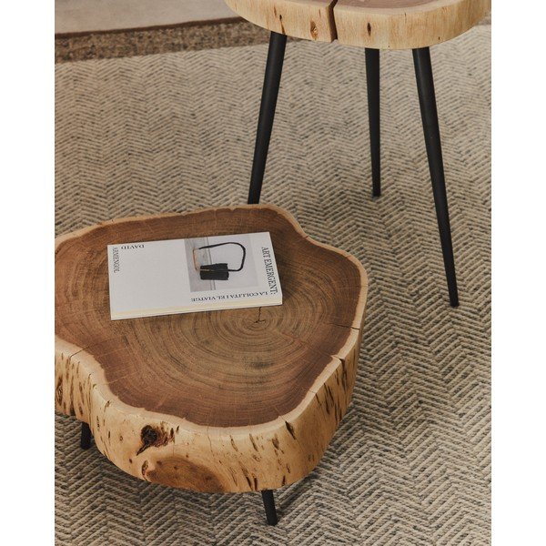 Natūralios spalvos apvalios formos kavos staliukas su akacijos stalviršiu 49x47 cm Tanive – Kave Home-image-2