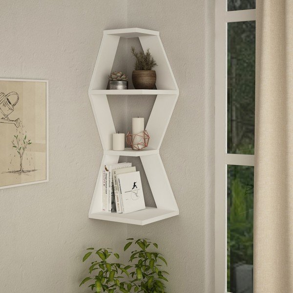 Sablor kampinė balta sieninė lentyna-image-1