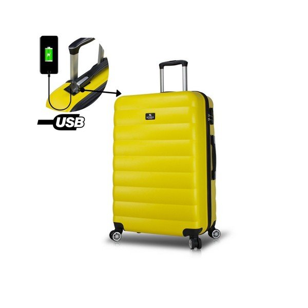 Geltonas lagaminas ant ratukų su USB jungtimi My Valice COLORS RESSNO Pilot Suitcase-image-2