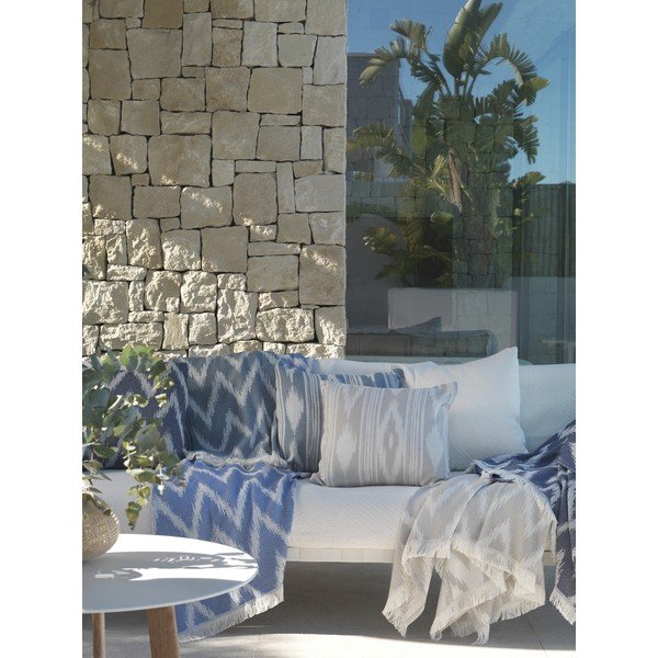 Tamsiai mėlynos spalvos iš medvilnės mišinio antklodė ir pledas 140x180 cm Mallorca – Euromant-image-3