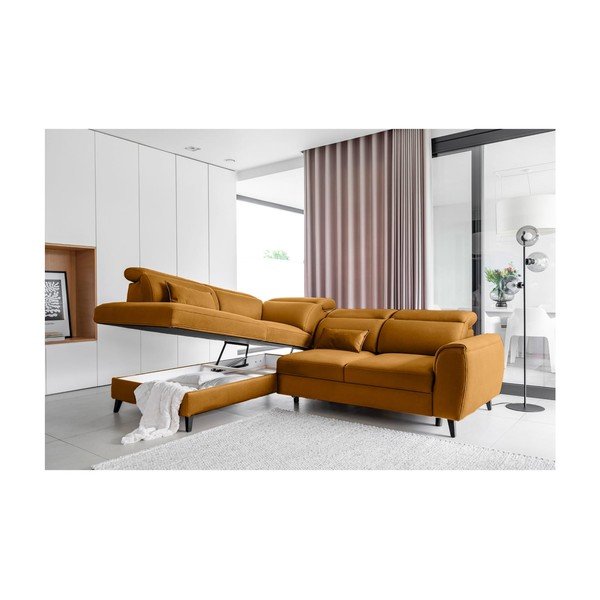 Geltonos spalvos iš velveto sulankstoma/su sandėliavimo vieta kampinė sofa (su kairiuoju kampu/„L“ formos) Noble – ELTAP-image-3