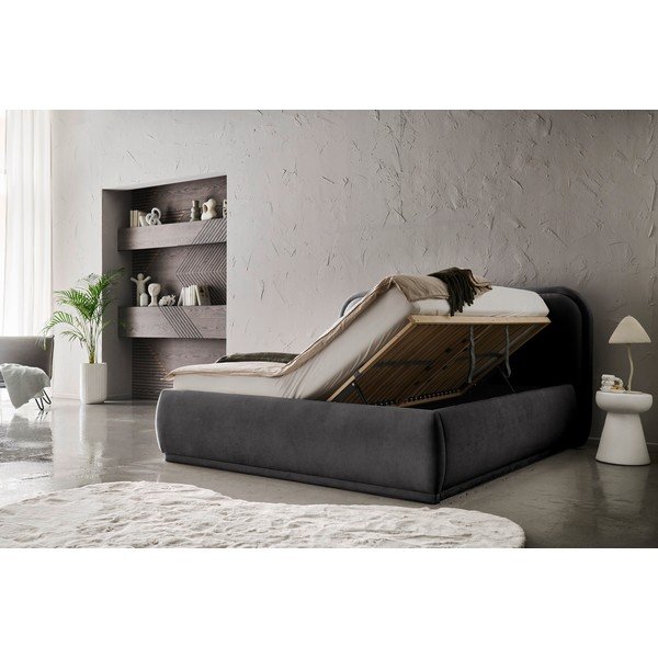 Antracito spalvos dvigulė lova audiniu dengta su sandėliavimo vieta su lovos grotelėmis 160x200 cm Soma – Meise Möbel-image-2