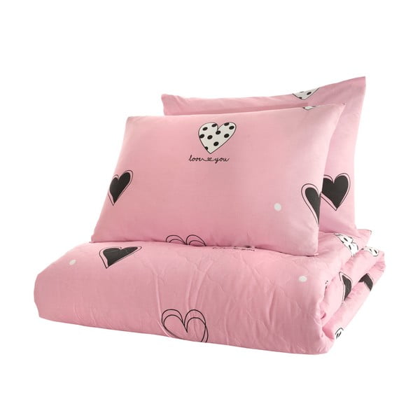 Rožinė medvilninė lovatiesė su 2 pagalvių užvalkalais Mijolnir Hati, 225 x 240 cm