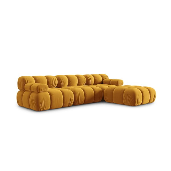 Kampinė sofa geltonos spalvos iš velveto Bellis – Micadoni Home-image-3
