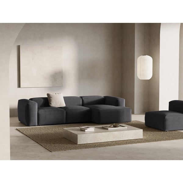 Tamsiai pilkos spalvos iš kordinio velveto kampinė sofa (su dešiniuoju kampu/su gultu) Bergamo – Cosmopolitan Design-image-1