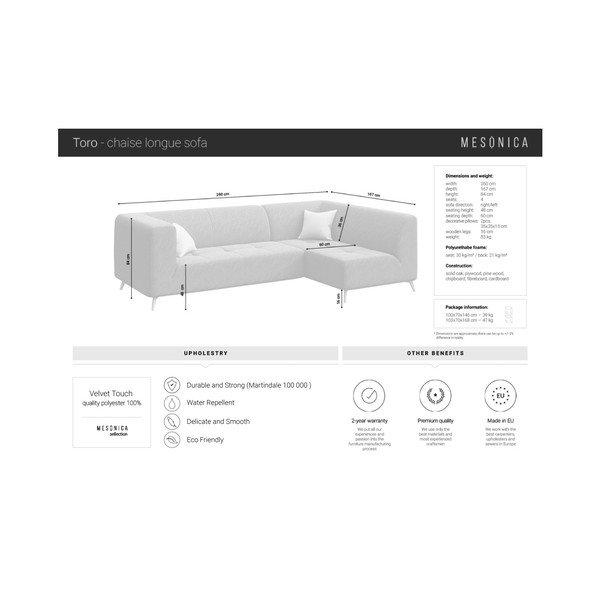 Tamsiai pilka aksominė kampinė sofa MESONICA Toro, kairysis kampas-image-3