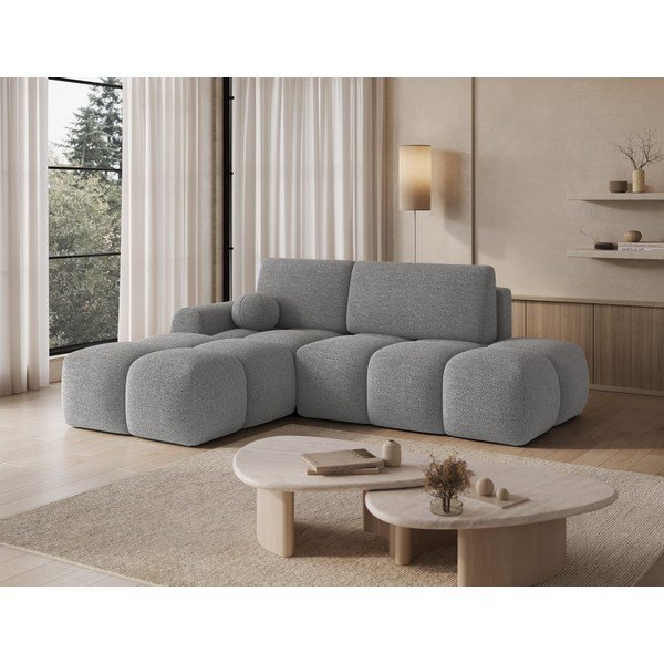 Pilkos spalvos sulankstoma/su sandėliavimo vieta kampinė sofa iš boucle (su kairiuoju kampu/su gultu) Vittario – ELTAP-image-4