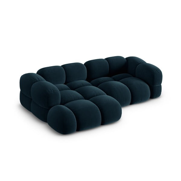 Tamsiai mėlynos spalvos iš velveto kampinė sofa (su kairiuoju kampu/su gultu) Loretto – Cosmopolitan Design-image-2