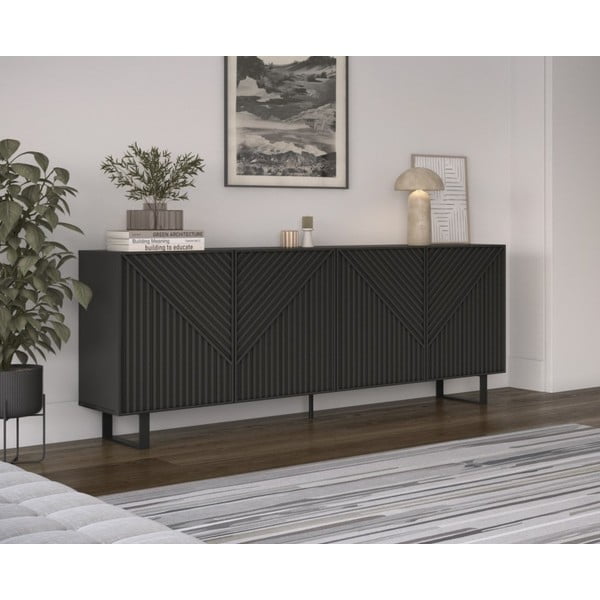 Šoninė spintelė juodos spalvos 201x80x40 cm Peta – Marckeric-image-1