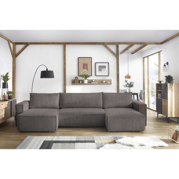 Sulankstoma kampinė sofa tamsiai pilkos spalvos iš kordinio velveto („U“ formos) Nihad – Bobochic Paris-image-1