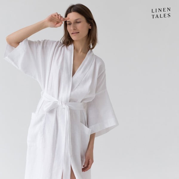 Baltas lininis chalatas L/XL dydžio Summer - Linen Tales-image-3