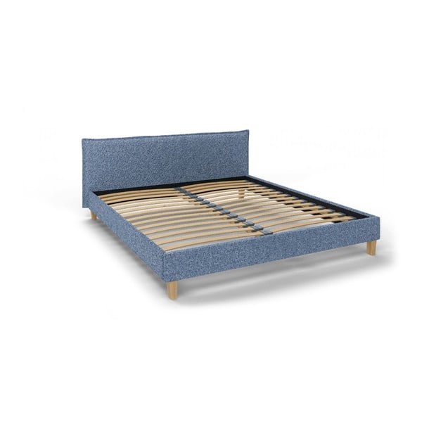 Mėlyna minkšta dvigulė lova su grotelėmis 180x200 cm Tina - Ropez