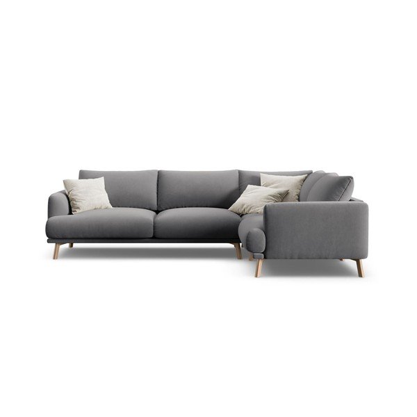 Pilkos spalvos kampinė sofa iš velveto (su dešiniuoju kampu/„L“ formos) Naomi – Micadoni 