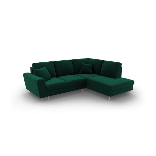 Žalios spalvos iš velveto sulankstoma/su sandėliavimo vieta kampinė sofa (su dešiniuoju kampu/„L“ formos) Kyoto – Cosmopolitan Design-image-2