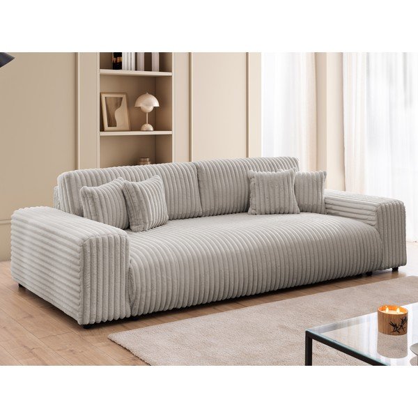 Šviesiai pilkos spalvos sulankstoma/su sandėliavimo vieta sofa iš kordinio velveto 260 cm Justin  – Ropez-image-3
