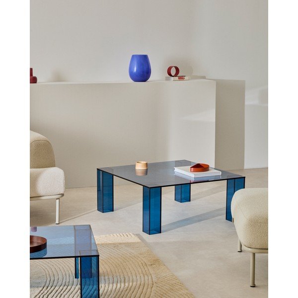 Mėlynos spalvos iš stiklo kavos staliukas 85x85 cm Adularia – Kave Home-image-1