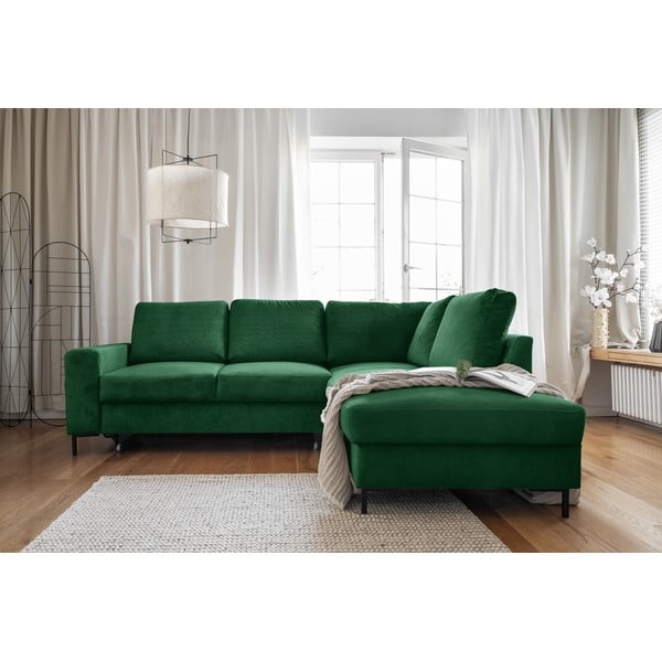 Iš kordinio velveto sulankstoma kampinė sofa tamsiai žalios spalvos (su dešiniuoju kampu) Lofty Lilly – Miuform-image-4