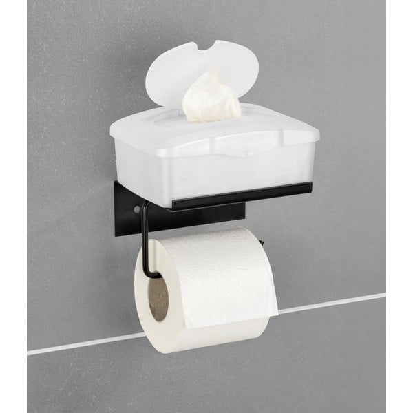 Klijuojamas/su lentyna iš metalo laikiklis tualetiniam popieriui juodos spalvos Desulo – Wenko-image-1