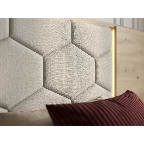Smėlio spalvos dvigulė lova audiniu dengta/iš medžio drožlių plokštės su sandėliavimo vieta su lovos grotelėmis 180x200 cm Palmeraie – Bobochic Paris-image-3