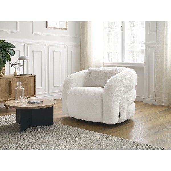 Baltos spalvos pasukamas krėslas iš boucle Elina – Bobochic Paris-image-1