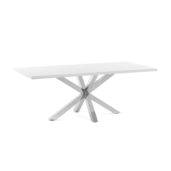 Baltas valgomojo stalas su nerūdijančio plieno pagrindu Kave Home Arya, 160 x 100 cm